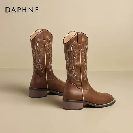 达芙妮棕色西部靴女2025新款复古美拉德骑士靴旅游新疆牛仔短靴子商品大图