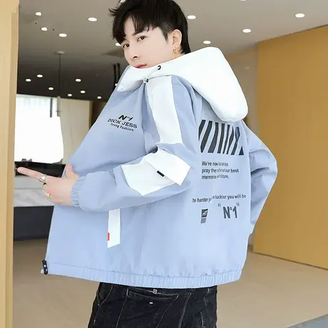 工装外套男士2023年秋季潮牌青少年初中高中学生连帽潮流男夹克帅商品大图