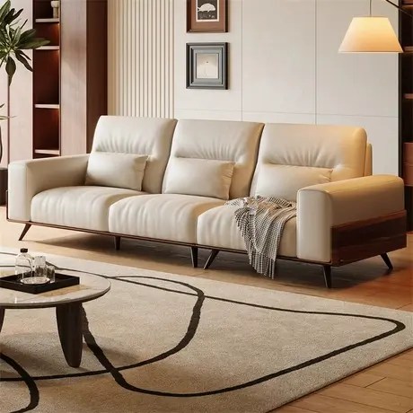 顾家家居实木白蜡木实木沙发2025新款奶油风简约客厅真皮直排沙发商品大图