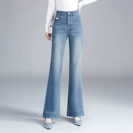拉夏贝尔微喇牛仔裤女秋季2025新款高腰显瘦修身百搭休闲喇叭裤子商品大图