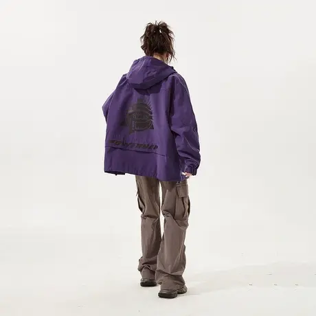 YEP潮牌户外女连帽外套春秋款2023新款情侣装宽松运动夹克商品大图