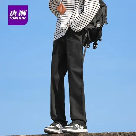 唐狮新款痞帅复古水洗牛仔裤男款修身显瘦百搭休闲直筒长裤AX商品大图