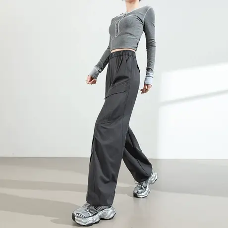 美式束脚阔腿工装裤女2025春秋新款高腰宽松降落伞休闲登山运动裤商品大图