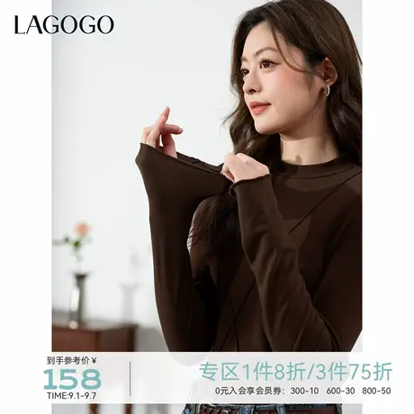 保暖亲肤LAGOGO美雅碧蓄热T恤女拉谷谷2025冬季新款气质修身打底图片