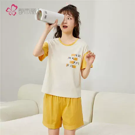 都市丽人官方旗舰店睡衣女夏季卡通圆领可外穿宽松短袖家居服套装商品大图
