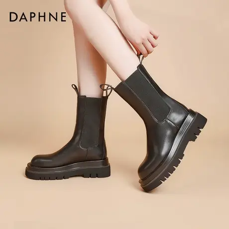 达芙妮烟筒靴女秋冬2025年款女鞋厚底切尔西靴女中筒马丁靴子女靴图片