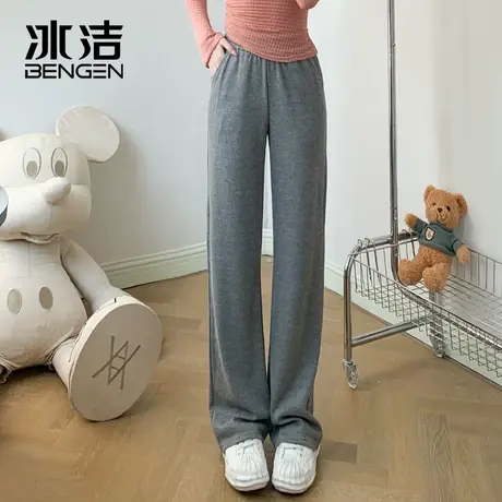 冰洁窄版阔腿裤女2023秋冬新款高腰宽松显瘦休闲直筒运动长裤LBDS商品大图
