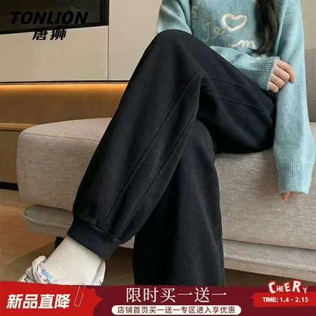 唐狮官方黑色运动束脚裤女款2026新款春秋款宽松直筒休闲裤子女VB商品大图