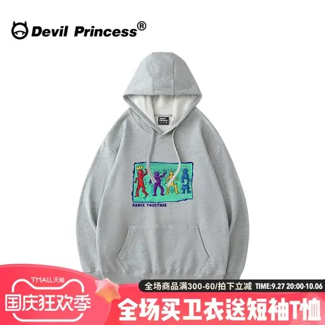 ulzzang设计感小众潮牌灰色卫衣女oversize卡通印花薄款套头上衣商品大图