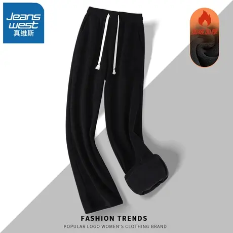 VR真维斯加绒运动裤女冬季2023新款爆款黑色显瘦直筒裤欧绵绒长裤商品大图