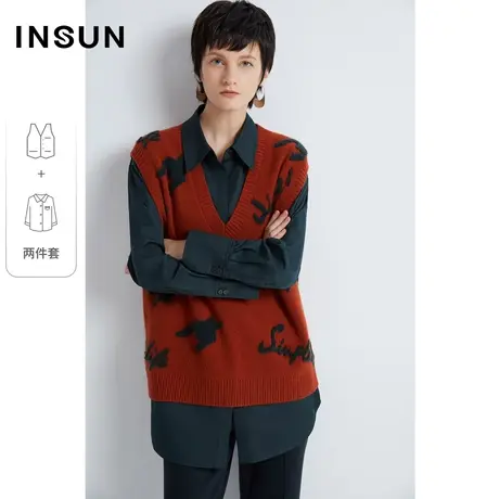 恩裳商场同款2022年冬季复古浓郁焦糖色羊绒羊毛衫休闲感毛衣图片