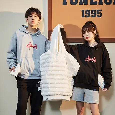 唐狮羽绒卫衣秋冬新款情侣连帽男女90绒加厚保暖卫衣羽绒帽衫外套图片