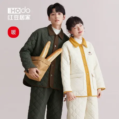 红豆居家夹棉睡衣情侣可外穿秋冬季棉服男防风保暖女士家居服套装商品大图