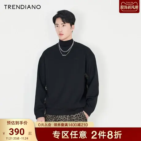 TRENDIANO官方男装冬季新款天鹅绒拼接长袖卫衣商品大图