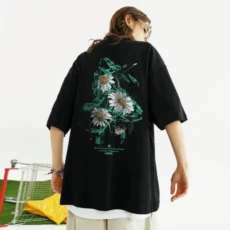 日系原宿风ins圆领短袖T恤男潮宽松大码男装国潮加肥加大肥佬半袖商品大图