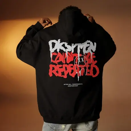 Nuthink美式街头嘻哈连帽卫衣男潮牌宽松加绒加厚春季保暖外套潮商品大图