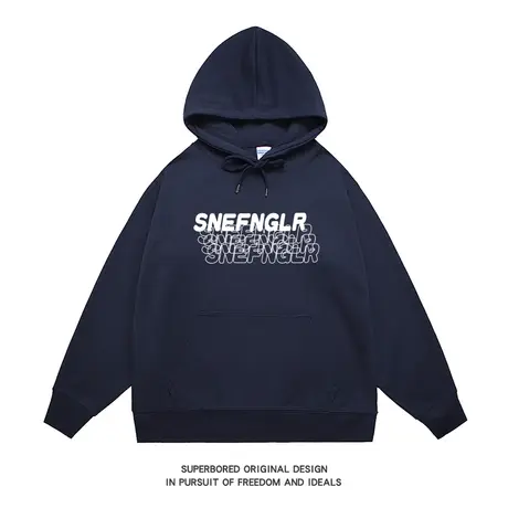 潮流字母印花卫衣男连帽新款男装秋冬季ins潮牌宽松外套黑色上衣商品大图