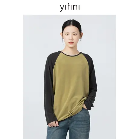 Yifini/易菲宽松时尚美拉德打底针织衫女春秋新款拼色保暖商品大图
