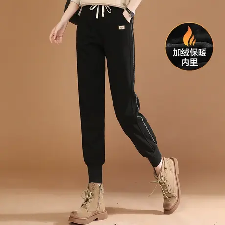 韩潮袭人松紧腰加绒束脚运动裤女冬季新款宽松显瘦休闲卫裤子图片