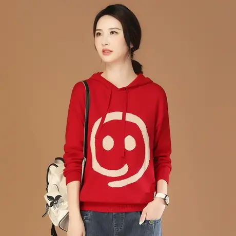 韩潮袭人连帽宽松休闲加厚套头毛衣女2023冬季新款百搭针织衫上衣图片