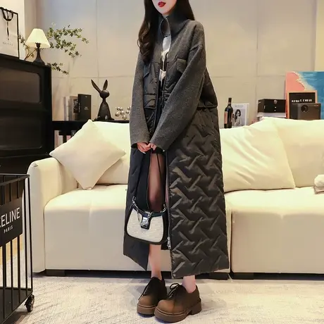 长款过漆网红拼接毛衣外套女2024新款春季宽松设计感加厚针织开衫图片