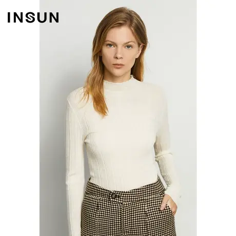 INSUN恩裳冬季百搭修身打底立领毛针织衫商品大图