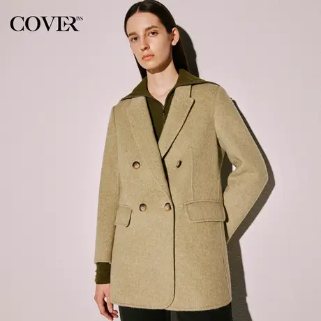 COVER冬季丝毛混纺垫肩毛呢外套商品大图