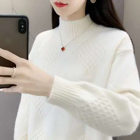 水貂绒毛衣女2025冬季新款加厚加绒针织打底衫半高领白色内搭上衣商品大图
