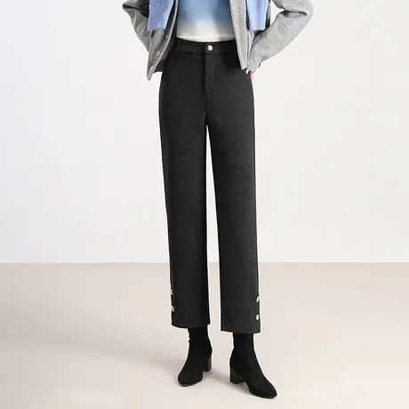 直筒休闲裤女2023年秋冬新款羊毛呢高腰垂感显瘦百搭小个子九分裤图片