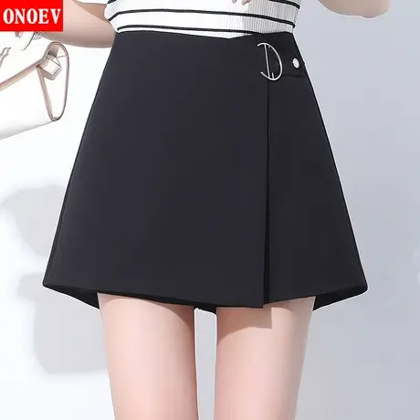 短裤女夏季2024新款高腰潮显瘦雪纺黑色a字宽松裙裤西装休闲裤裙图片