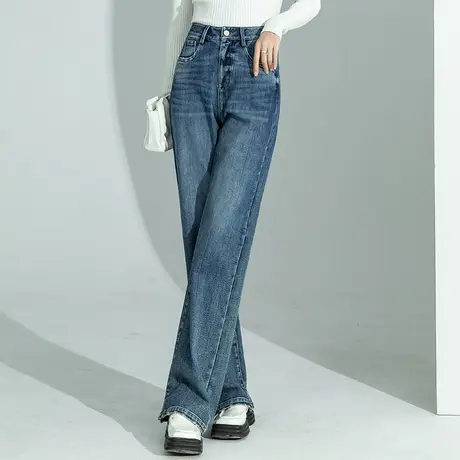 高腰窄版直筒牛仔裤女2024年新款春秋大码女裤拖地长裤宽松阔腿裤商品大图