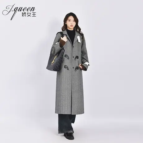 风衣外套女中长款2024秋冬季新款时尚复古高级感小个子人字纹大衣商品大图