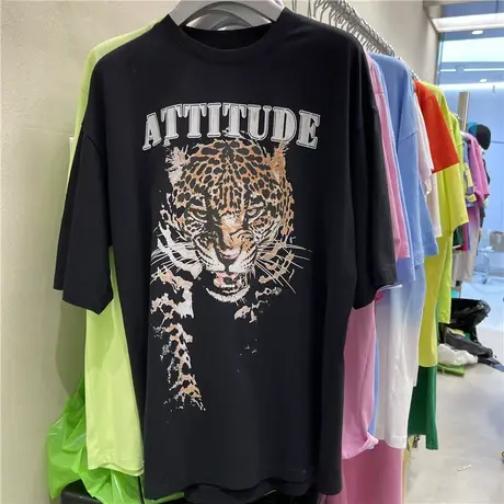 2022春夏季新款韩版ins潮个性宽松虎头印花bf风休闲廓形半袖上衣商品大图