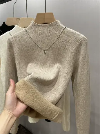 半高领保暖一体绒打底衫女秋冬季2023新款洋气内搭加绒加厚毛衣商品大图