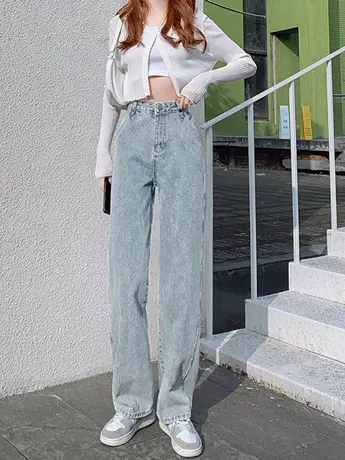 百搭韩版宽松阔腿牛仔裤女夏季2023新款高腰显瘦直筒拖地裤小个子图片