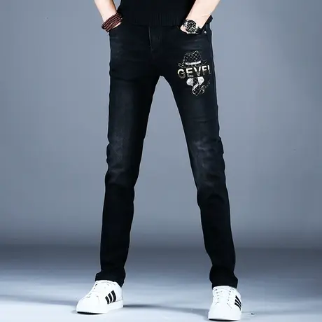 男士美式黑色裤子潮流男牛仔裤男款小脚修身秋冬弹力高端2023新款图片