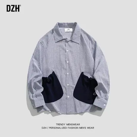 男士休闲条纹长袖衬衫男潮牌潮流百搭衬衣秋季男款外套设计感寸衣商品大图