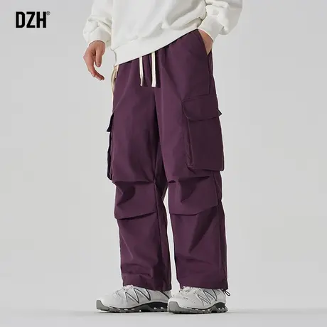 男生紫色工装裤男款直筒秋季裤子美式高街2024新款休闲长裤伞兵裤商品大图