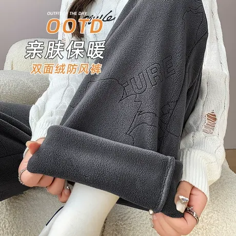 加绒阔腿裤女秋冬新款宽松窄版垂感加厚保暖小个子休闲拖地直筒裤图片