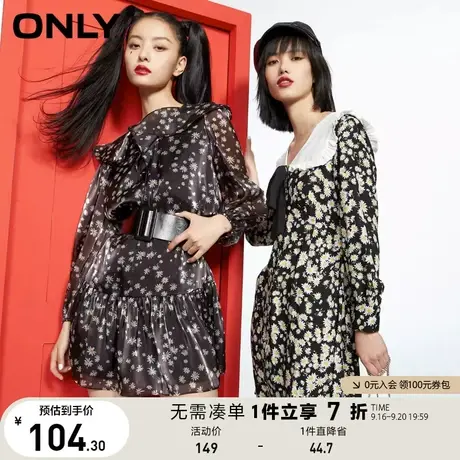 ONLY奥莱夏季系带娃娃领雪纺连衣裙女图片