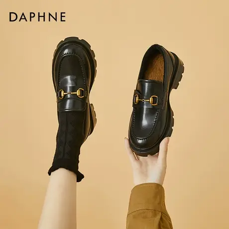 达芙妮厚底金属扣乐福鞋女2022夏款新款一脚蹬真皮漆皮春秋小皮鞋图片