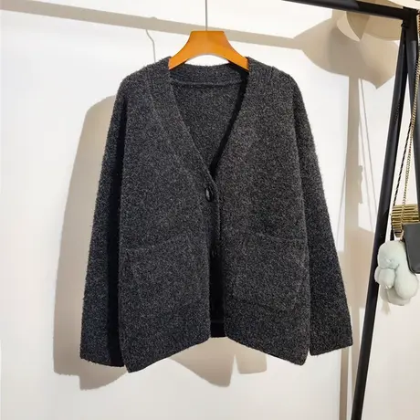 毛衣开衫外套女秋冬新款v领韩版宽松慵懒风时尚百搭加厚保暖大衣图片