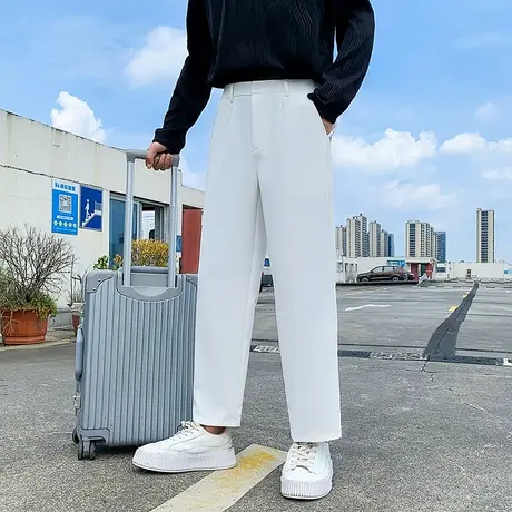 纯色西装裤子春秋季垂坠高级感直筒宽松阔腿九分小西裤休闲裤男商品大图
