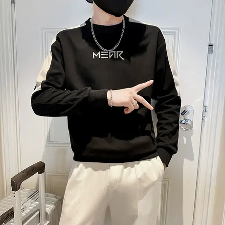 潮牌痞帅小众卫衣春秋季拼接网红重磅长袖打底衫T恤上衣休闲外套商品大图