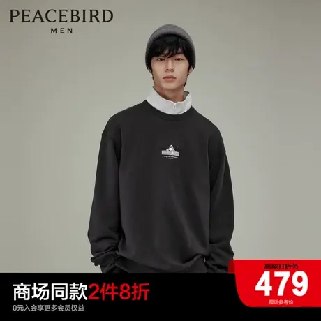 【商场同款】太平鸟男装圆领卫衣2023冬新款刺绣上衣潮B2CRD4330商品大图