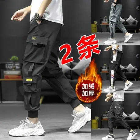 初中学生秋冬款潮裤子百搭宽松青少年加绒加厚休闲工装裤运动男孩商品大图