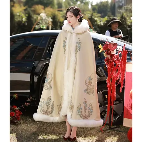敬酒服外搭加厚保暖订婚外套新中式国风外披中国风新娘大衣2023女商品大图