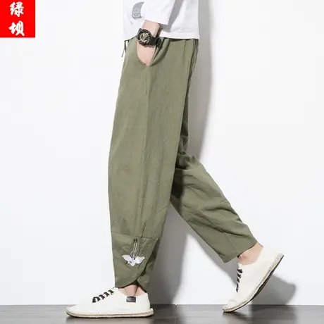 春夏季男士中国风休闲裤青年男装大码复古刺绣唐装裤子古风男汉服商品大图