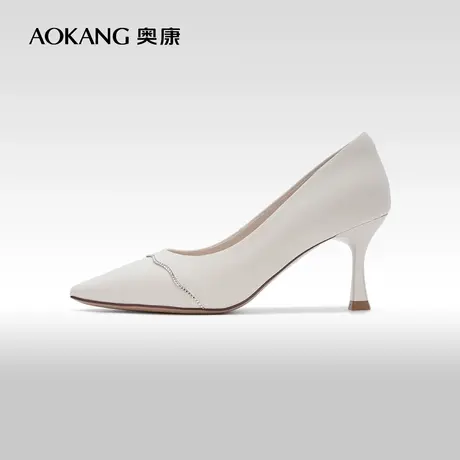【门店发货】奥康女鞋 2024春季新款大气简约高跟鞋时尚法式单鞋图片
