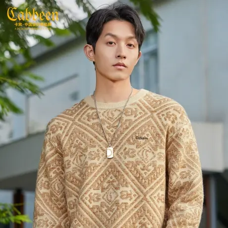 卡宾男装 几何肌理针织衫2024春新款宽松毛衣潮流提花线衫舒适H商品大图